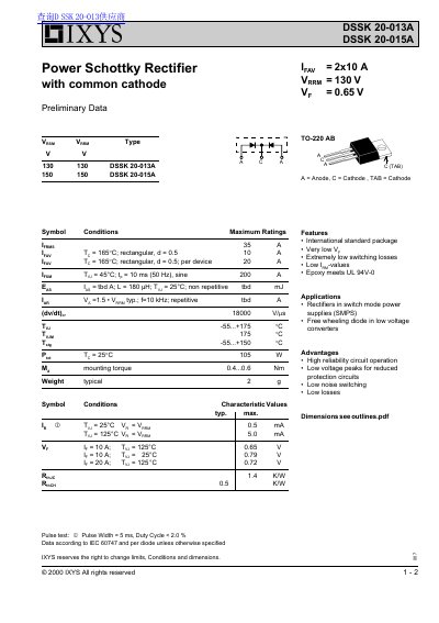 IXYS DSSK 20-013A / DSSK 20-015A Datasheet - cover page