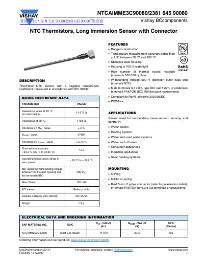 VISHAY NTCAIMME3C90080/2381 645 90080 handbook - cover page