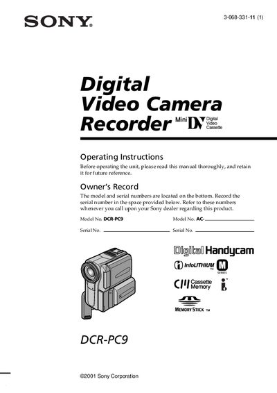 Sony DCR‑PC9 Camcorder User Manual