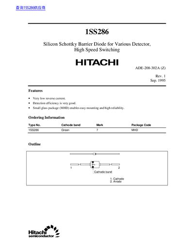 Hitachi 1SS286 Silicon Schottky Barrier Diode Datasheet - cover page