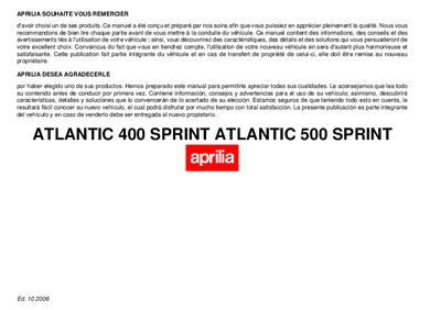 aprilia 8181096 ATLANTIC 400 SPRINT- ATLANTIC 500 SPRINT F-E MY 2006 Manual - cover page