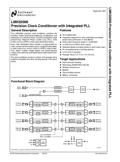 National Semiconductor LMK02000 Precision Clock Conditioner Datasheet - cover page