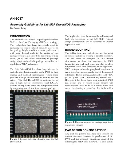 Fairchild Semiconductor AN-9037 Assembly Guidelines for 8x8 MLP DriverMOS Packaging - cover page