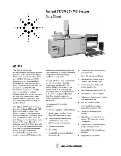 Agilent 5973N GC/MS System Data Sheet - cover page
