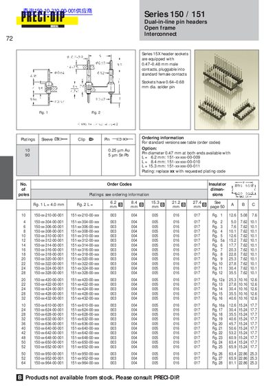 PRECI Series 150/151 Dual-In-Line Pin Headers Product Leaflet - cover page