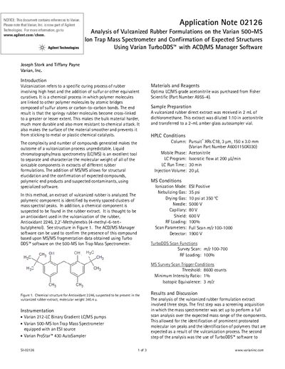 Varian 500-MS Ion Trap Mass Spectrometer Application Note 02126 - cover page