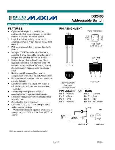 Maxim DS2405 Datasheet - cover page