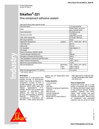 Sika Sikaflex-221 Product Data Sheet - cover page