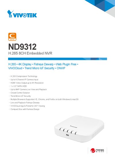 VIVOTEK ND9312 Embedded NVR Product Data Sheet - cover page