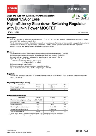 ROHM BD8312HFN Technical Note - cover page