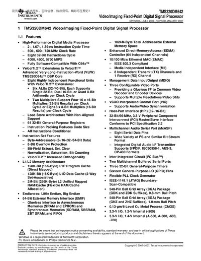 Texas Instruments TMS320DM642 Datasheet - cover page