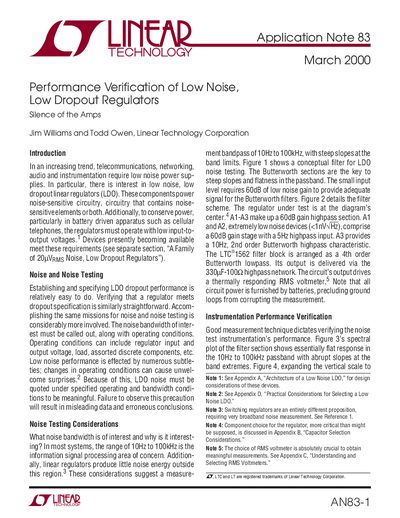 Linear Technology AN83-1 Performance Verification of Low Noise, Low Dropout Regulators Application Note - cover page