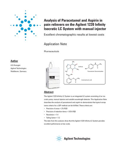 Agilent 1220 Infinity LC System Application Note for Paracetamol and Aspirin Analysis - cover page