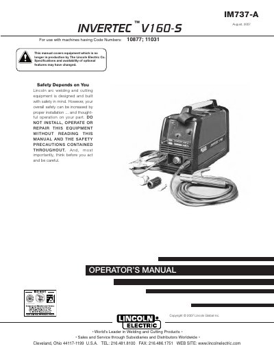 Lincoln Electric V160-S Operator's Manual
