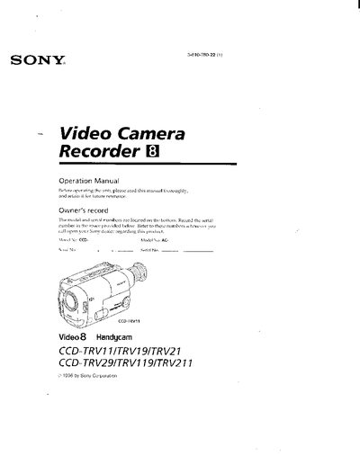 Sony CCD-TRV11/TRV19/TRV21/TRV29/TRV119/TRV211 Camcorder User Manual - cover page