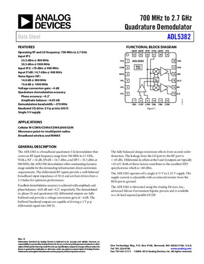 Analog Devices ADL5382 Quadrature Demodulator Datasheet - cover page