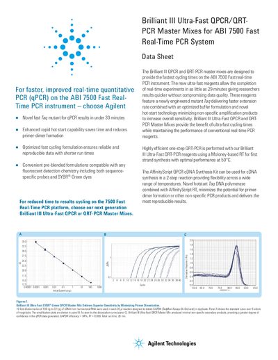 Agilent Brilliant III Ultra-Fast QPCR/QRT-PCR Master Mixes Datasheet for ABI 7500 Fast Real-Time PCR System - cover page
