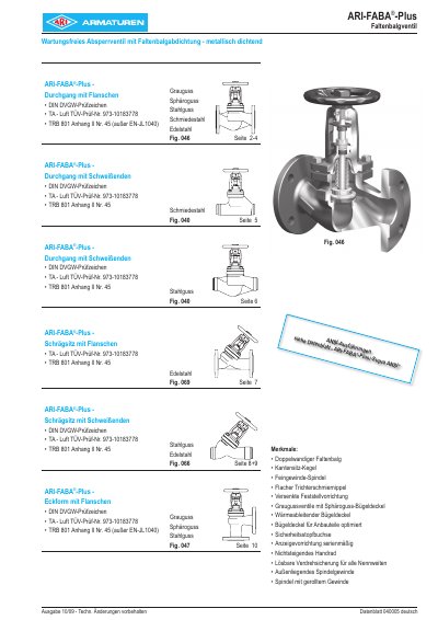 ARI-FABA Plus Diaphragm Valve Datasheet - cover page