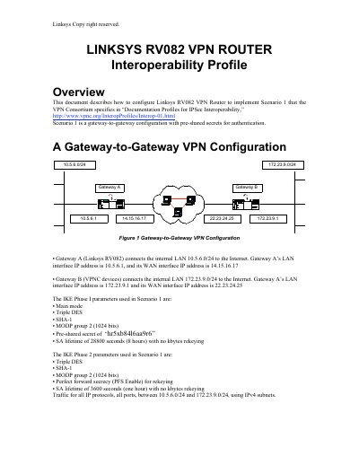 Linksys RV082 VPN Router Configuration Manual - cover page
