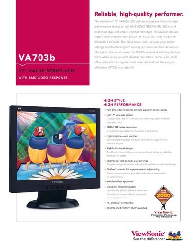 ViewSonic VA703b Product Leaflet - cover page