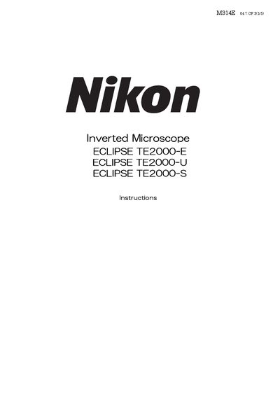 Nikon Eclipse TE2000-E / TE2000-U / TE2000-S Instruction Manual - cover page