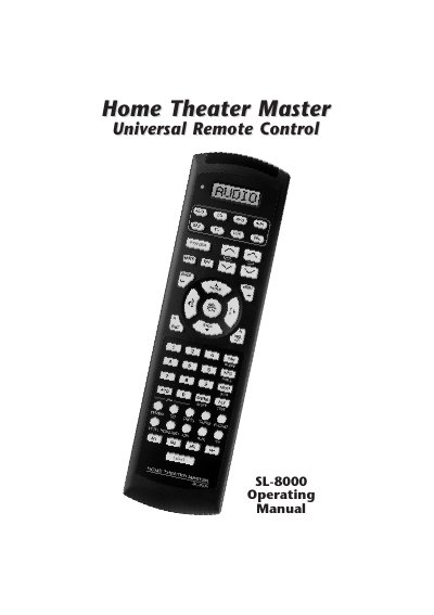 Home Theater Master SL-8000 Universal Remote User Manual - cover page