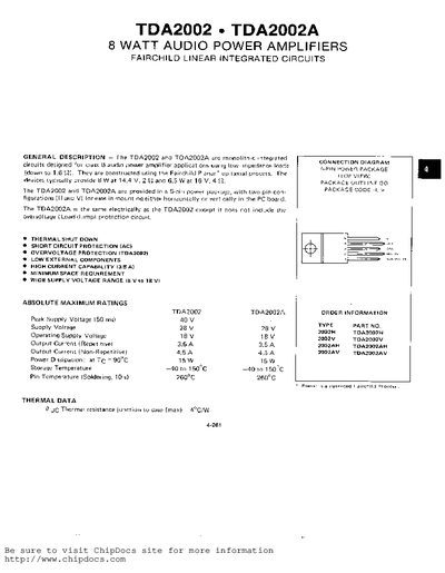 Fairchild TDA2002/TDA2002A Audio Power Amplifier Datasheet - cover page