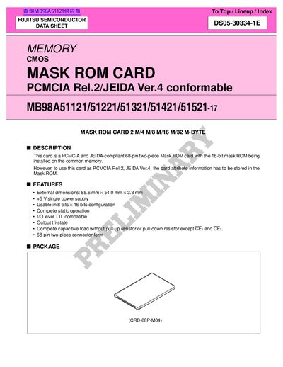 FUJITSU SEMICONDUCTOR MB98A51121/51221/51321/51421/51521-17 DATA SHEET - cover page