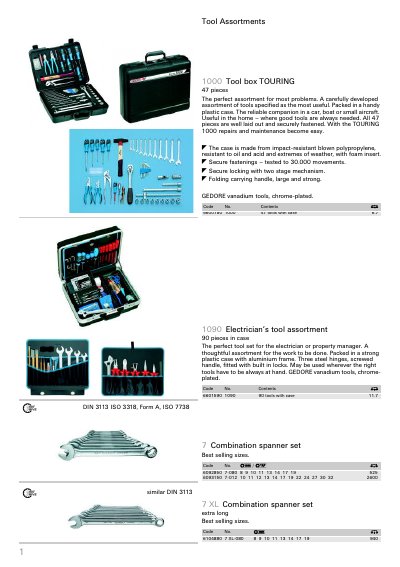 Gedore TOURING 1000 Tool Box Product Leaflet - cover page