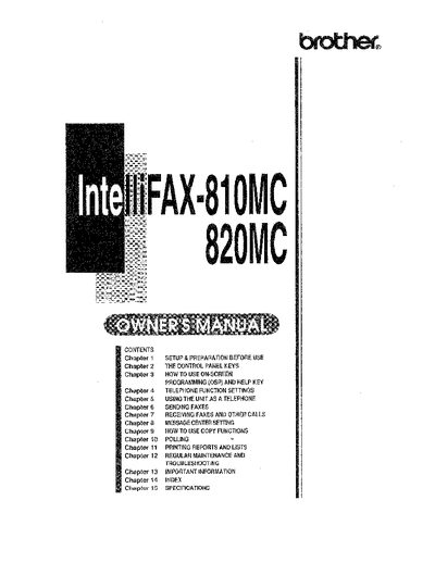 brother IntelliFAX-810MC/820MC OWNER'S MANUAL - cover page