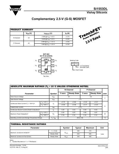 Vishay Si1553DL Datasheet - cover page