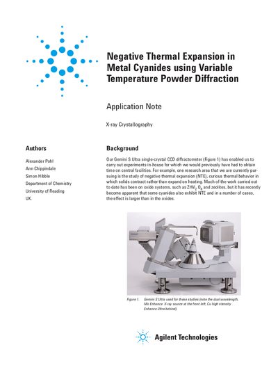 Negative Thermal Expansion in Metal Cyanides using Variable Temperature Powder Diffraction Application Note - cover page