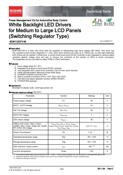 ROHM BD8112EFV-M Technical Note - cover page