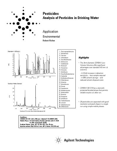 Agilent Pesticides Analysis of Pesticides in Drinking Water Application Note - cover page