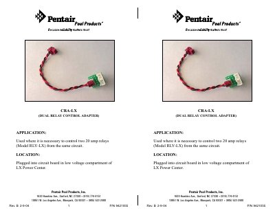 Pentair CRA-LX Dual Relay Control Adapter Installation Guide - cover page