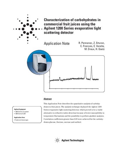 Agilent 1200 Series ELSD Carbohydrate Analysis Application Note - cover page