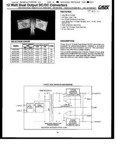 Calex 12 Watt Dual Output DC/DC Converters Datasheet - cover page