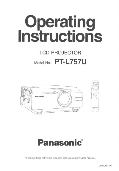 Panasonic PT-L757U LCD Projector Operating Instructions - cover page