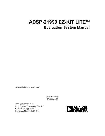 Analog Devices ADSP-21990 EZ-KIT Lite Evaluation System User Manual