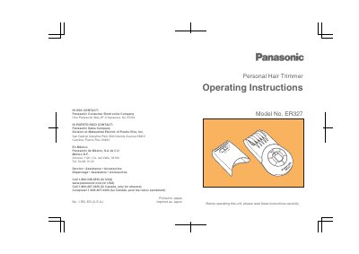 Panasonic ER327 Personal Hair Trimmer Operating Instructions - cover page
