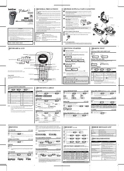 Brother P-touch 1000 User's Guide - cover page