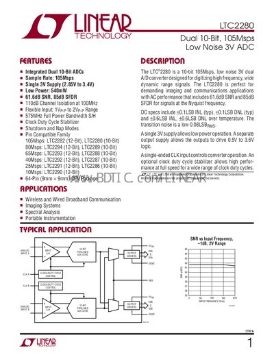 Linear Technology LTC2280 Dual 10‑Bit ADC Datasheet - cover page