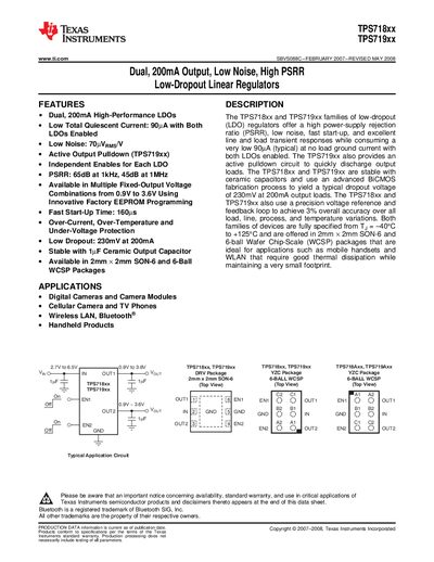 Texas Instruments TPS718xx/TPS719xx Dual Low-Dropout Linear Regulator Datasheet - cover page