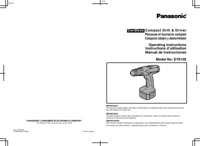 Panasonic EY6105 Compact Drill & Driver Operating Instructions - cover page