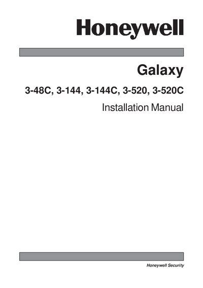 Honeywell Galaxy 3-48C, 3-144, 3-144C, 3-520, 3-520C Installation Manual - cover page