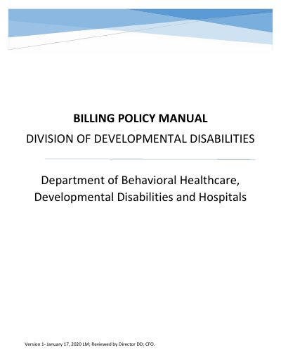 Rhode Island Division of Developmental Disabilities Billing Policy Manual - cover page