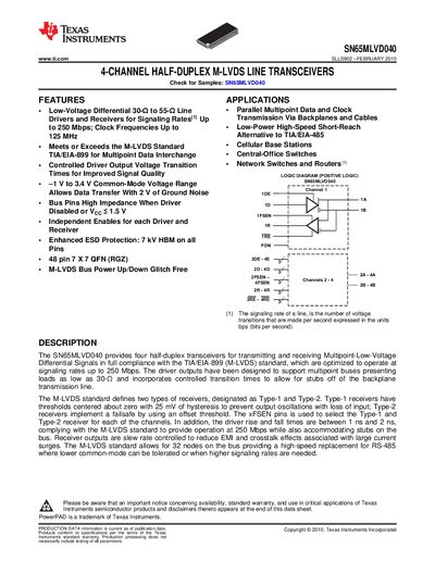 Texas Instruments SN65MLVD040 Datasheet - cover page