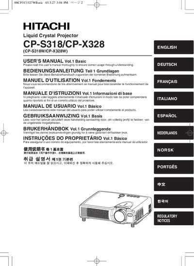 Hitachi CP-S318/CP-X328 Projector User Manual
