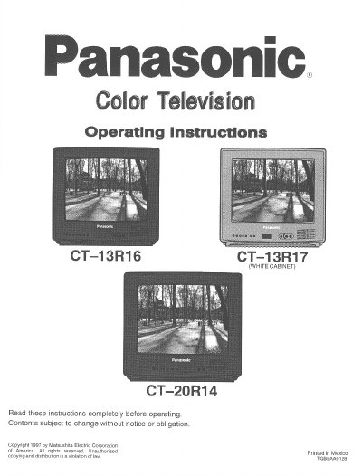 Panasonic CT-13R16/CT-13R17/CT-20R14 Color Television Operating Instructions