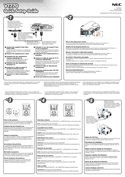 NEC VT770 Projector Quick Start Guide - cover page